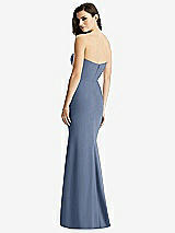 Rear View Thumbnail - Larkspur Blue & Light Nude Sheer Plunge Neckline Strapless Column Dress