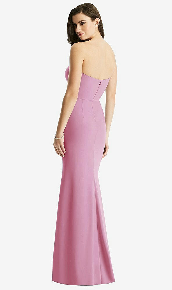 Back View - Powder Pink & Light Nude Sheer Plunge Neckline Strapless Column Dress