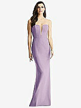 Front View Thumbnail - Pale Purple & Light Nude Sheer Plunge Neckline Strapless Column Dress