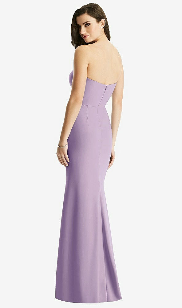 Back View - Pale Purple & Light Nude Sheer Plunge Neckline Strapless Column Dress