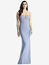 Front View Thumbnail - Sky Blue & Light Nude Sheer Plunge Neckline Strapless Column Dress