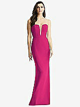 Front View Thumbnail - Think Pink & Light Nude Sheer Plunge Neckline Strapless Column Dress