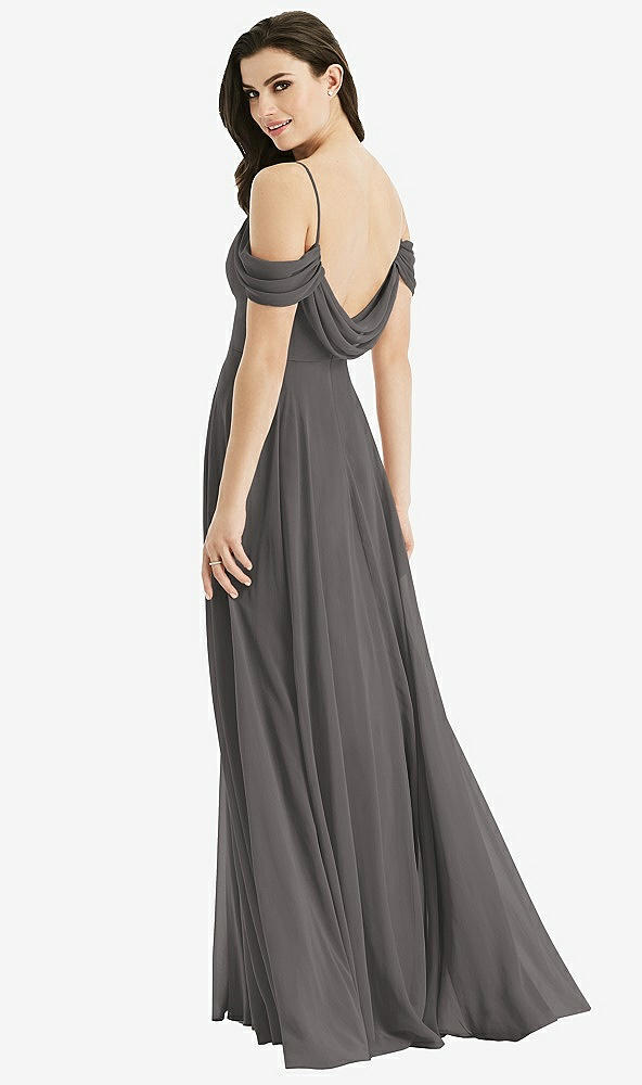 Front View - Caviar Gray Off-the-Shoulder Open Cowl-Back Maxi Dress
