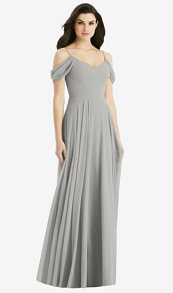 Back View - Chelsea Gray Off-the-Shoulder Open Cowl-Back Maxi Dress
