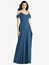 Rear View Thumbnail - Dusk Blue Off-the-Shoulder Open Cowl-Back Maxi Dress