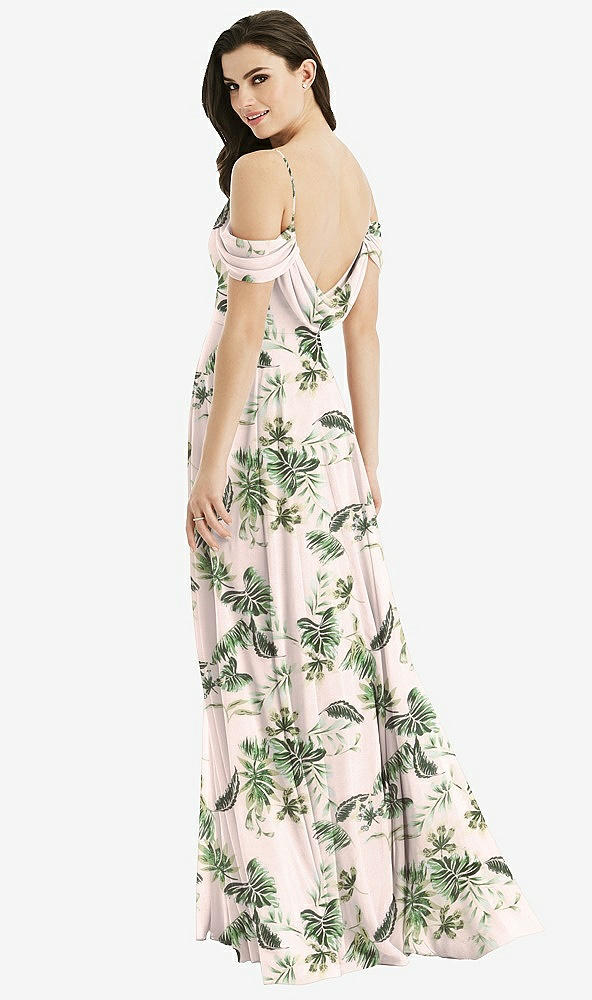 Front View - Palm Beach Print Off-the-Shoulder Open Cowl-Back Maxi Dress