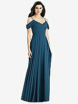 Rear View Thumbnail - Atlantic Blue Off-the-Shoulder Open Cowl-Back Maxi Dress