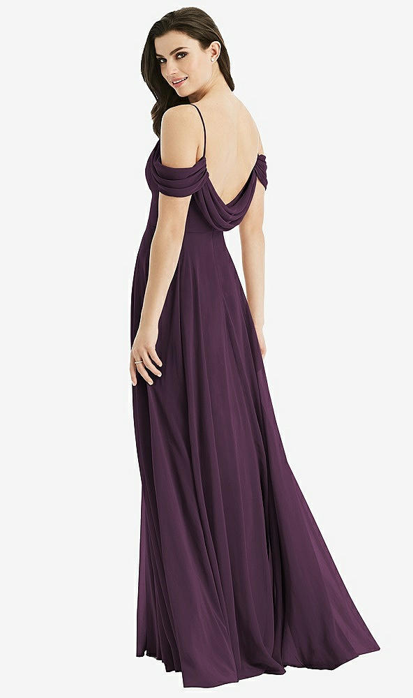 Front View - Aubergine Off-the-Shoulder Open Cowl-Back Maxi Dress