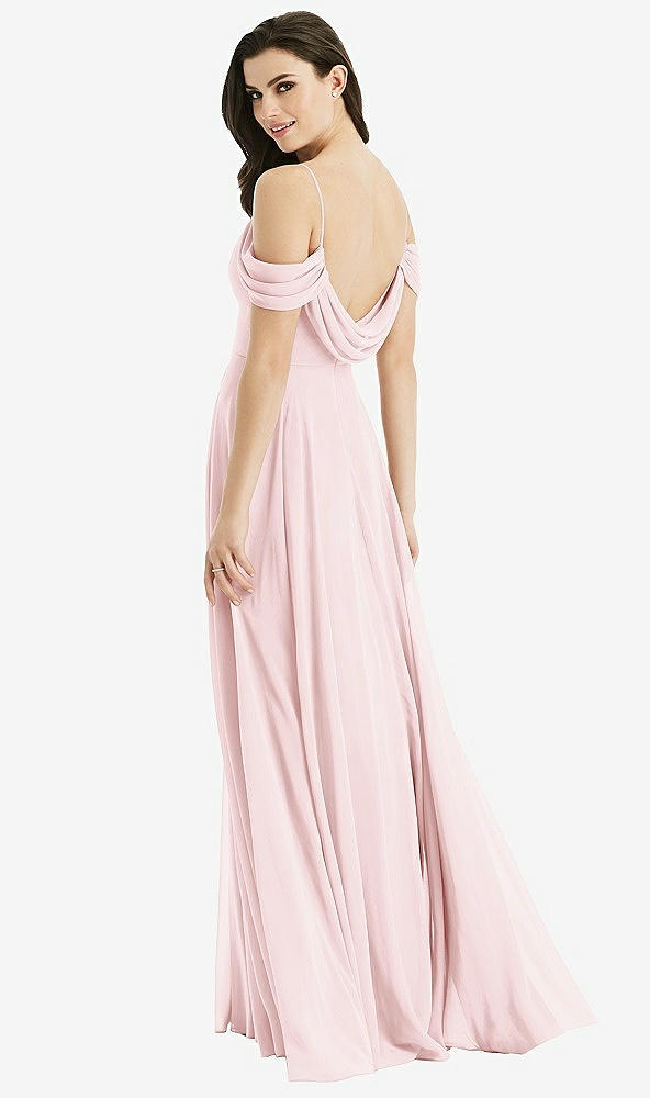 Front View - Ballet Pink Off-the-Shoulder Open Cowl-Back Maxi Dress