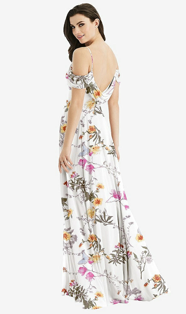 Front View - Butterfly Botanica Ivory Off-the-Shoulder Open Cowl-Back Maxi Dress