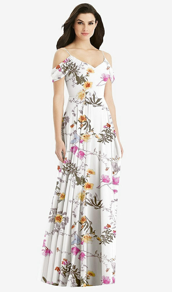 Back View - Butterfly Botanica Ivory Off-the-Shoulder Open Cowl-Back Maxi Dress