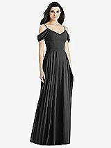 Rear View Thumbnail - Black Off-the-Shoulder Open Cowl-Back Maxi Dress