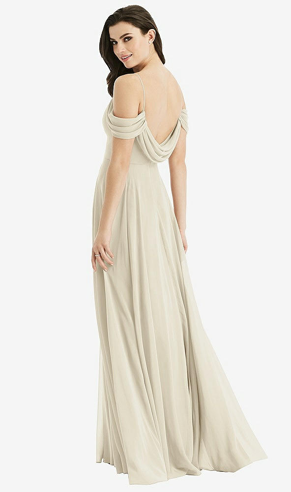 Front View - Champagne Off-the-Shoulder Open Cowl-Back Maxi Dress
