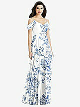 Rear View Thumbnail - Cottage Rose Dusk Blue Off-the-Shoulder Open Cowl-Back Maxi Dress