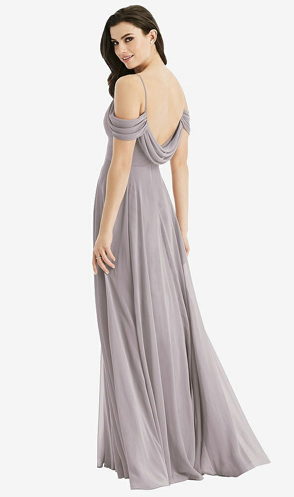Front View - Cashmere Gray Off-the-Shoulder Open Cowl-Back Maxi Dress