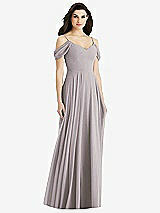 Rear View Thumbnail - Cashmere Gray Off-the-Shoulder Open Cowl-Back Maxi Dress