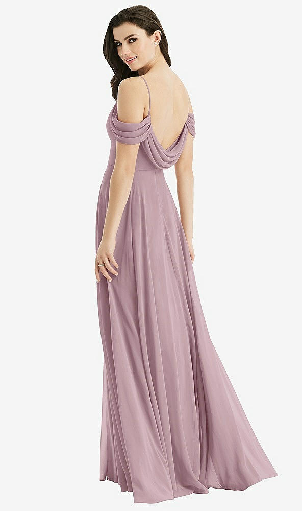Front View - Dusty Rose Off-the-Shoulder Open Cowl-Back Maxi Dress