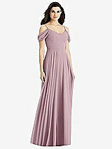 Rear View Thumbnail - Dusty Rose Off-the-Shoulder Open Cowl-Back Maxi Dress
