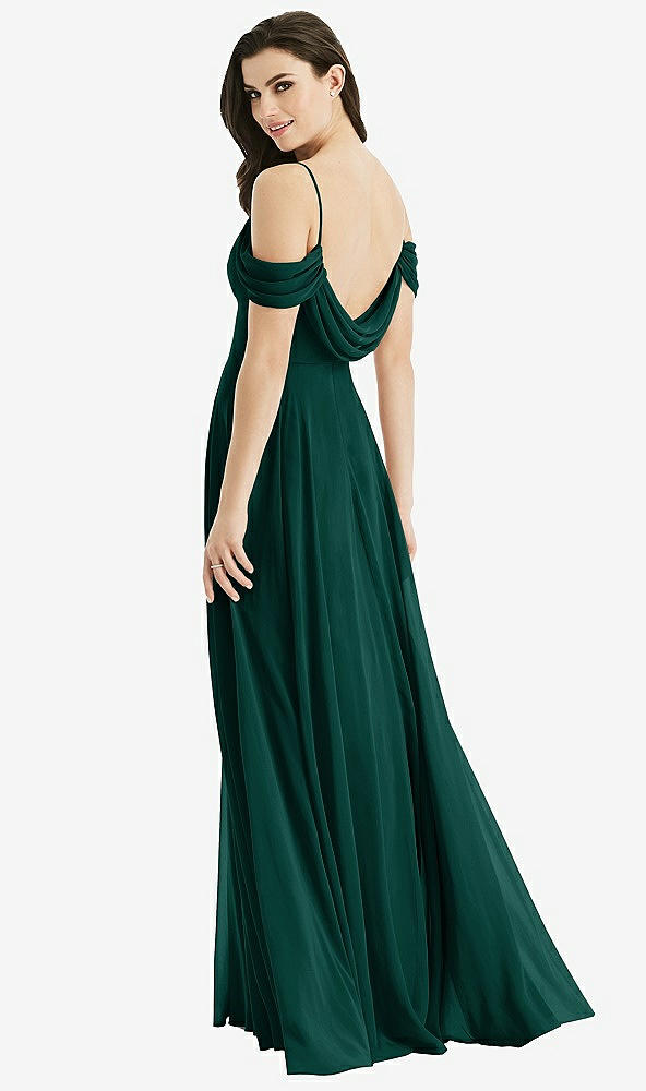 Front View - Evergreen Off-the-Shoulder Open Cowl-Back Maxi Dress