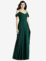 Rear View Thumbnail - Evergreen Off-the-Shoulder Open Cowl-Back Maxi Dress
