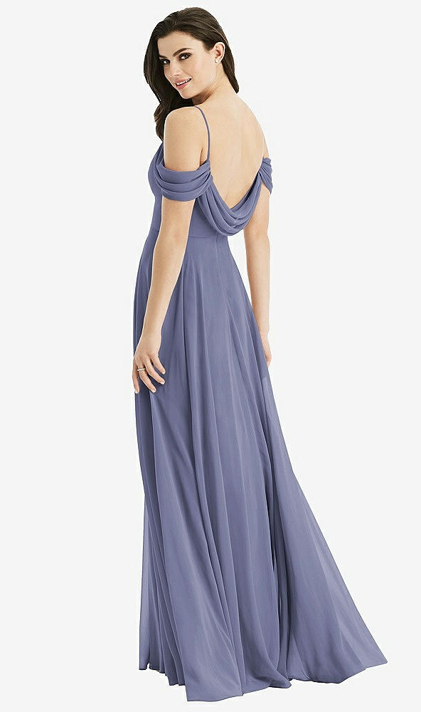 Front View - French Blue Off-the-Shoulder Open Cowl-Back Maxi Dress