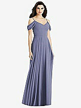 Rear View Thumbnail - French Blue Off-the-Shoulder Open Cowl-Back Maxi Dress