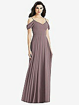 Rear View Thumbnail - French Truffle Off-the-Shoulder Open Cowl-Back Maxi Dress