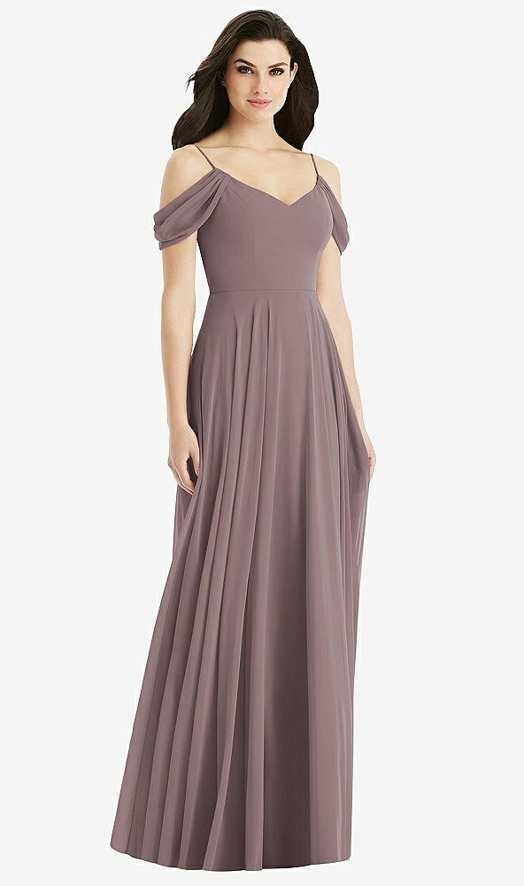 Back View - French Truffle Off-the-Shoulder Open Cowl-Back Maxi Dress