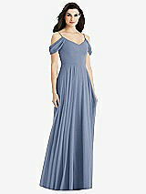 Rear View Thumbnail - Larkspur Blue Off-the-Shoulder Open Cowl-Back Maxi Dress
