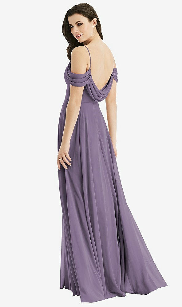 Front View - Lavender Off-the-Shoulder Open Cowl-Back Maxi Dress
