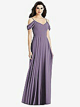 Rear View Thumbnail - Lavender Off-the-Shoulder Open Cowl-Back Maxi Dress