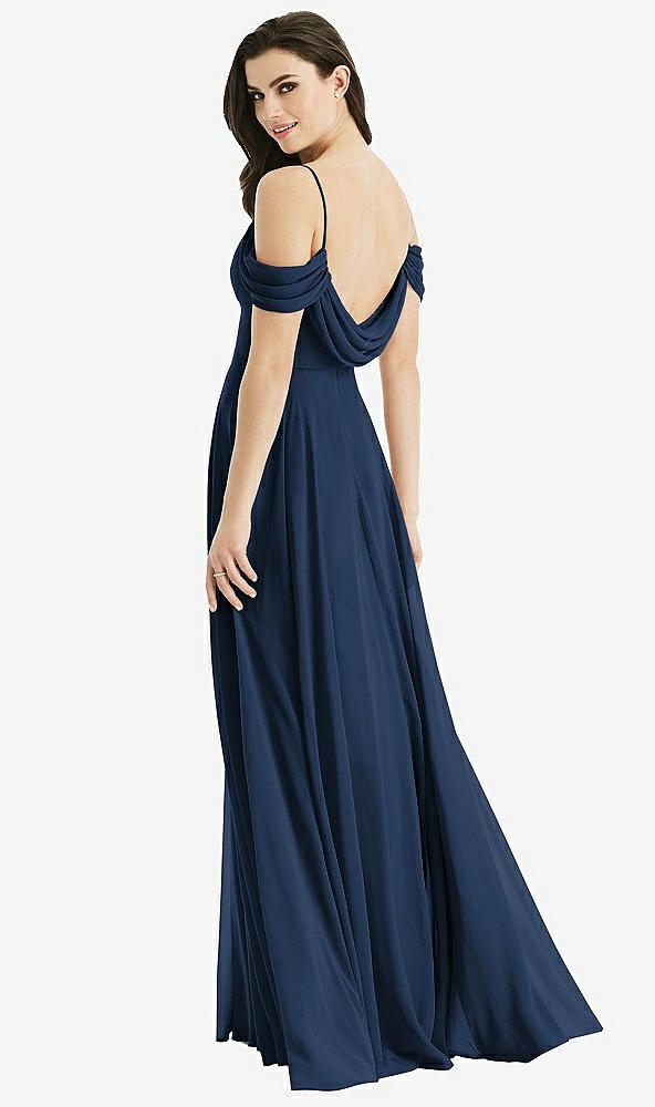 Front View - Midnight Navy Off-the-Shoulder Open Cowl-Back Maxi Dress