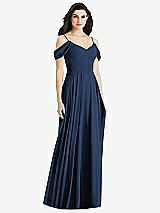 Rear View Thumbnail - Midnight Navy Off-the-Shoulder Open Cowl-Back Maxi Dress