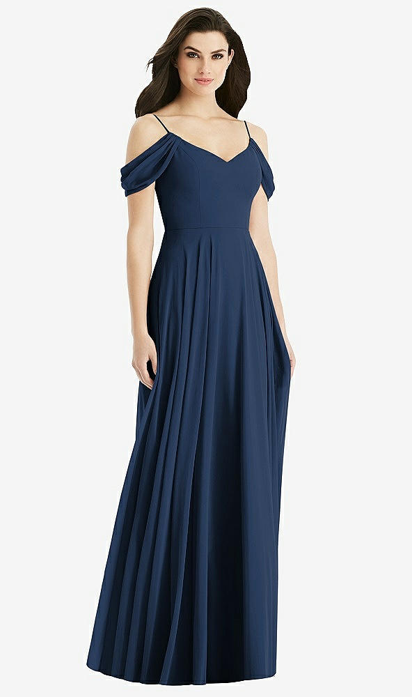 Back View - Midnight Navy Off-the-Shoulder Open Cowl-Back Maxi Dress