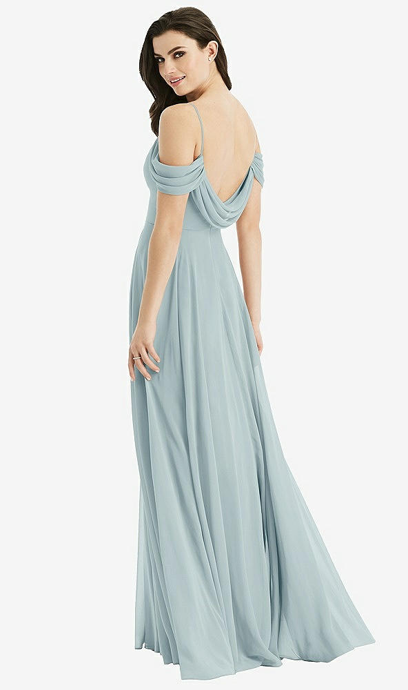 Front View - Morning Sky Off-the-Shoulder Open Cowl-Back Maxi Dress