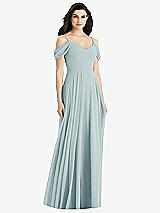 Rear View Thumbnail - Morning Sky Off-the-Shoulder Open Cowl-Back Maxi Dress
