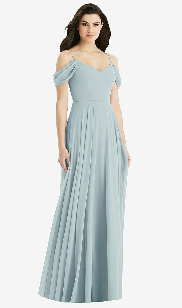 Back View - Morning Sky Off-the-Shoulder Open Cowl-Back Maxi Dress