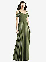 Rear View Thumbnail - Olive Green Off-the-Shoulder Open Cowl-Back Maxi Dress