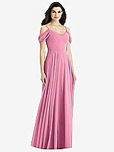 Rear View Thumbnail - Orchid Pink Off-the-Shoulder Open Cowl-Back Maxi Dress