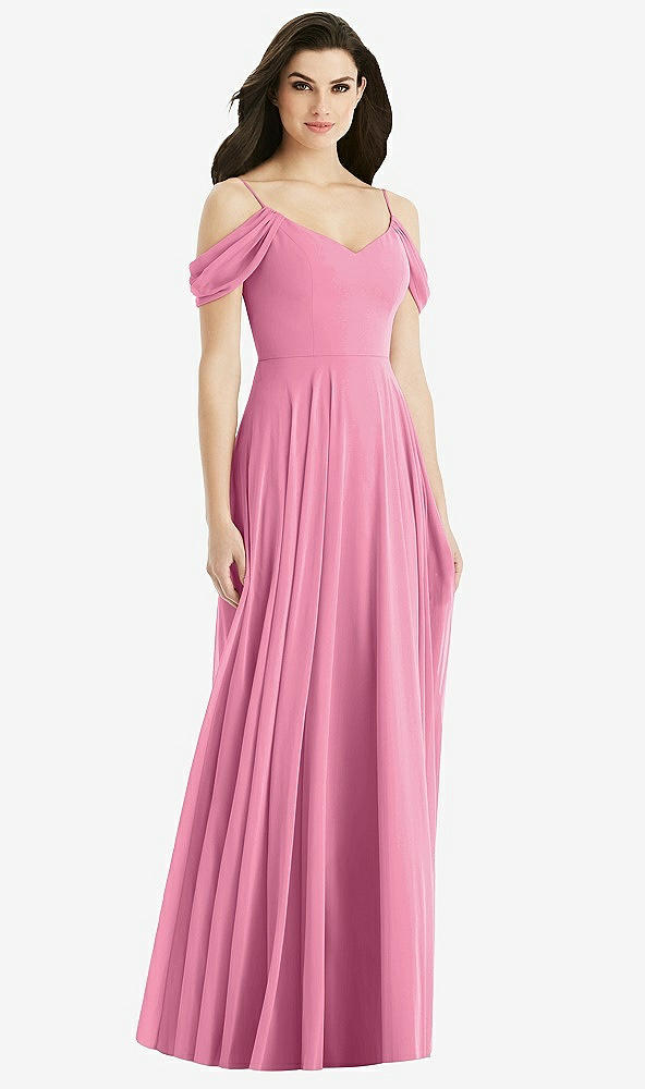 Back View - Orchid Pink Off-the-Shoulder Open Cowl-Back Maxi Dress