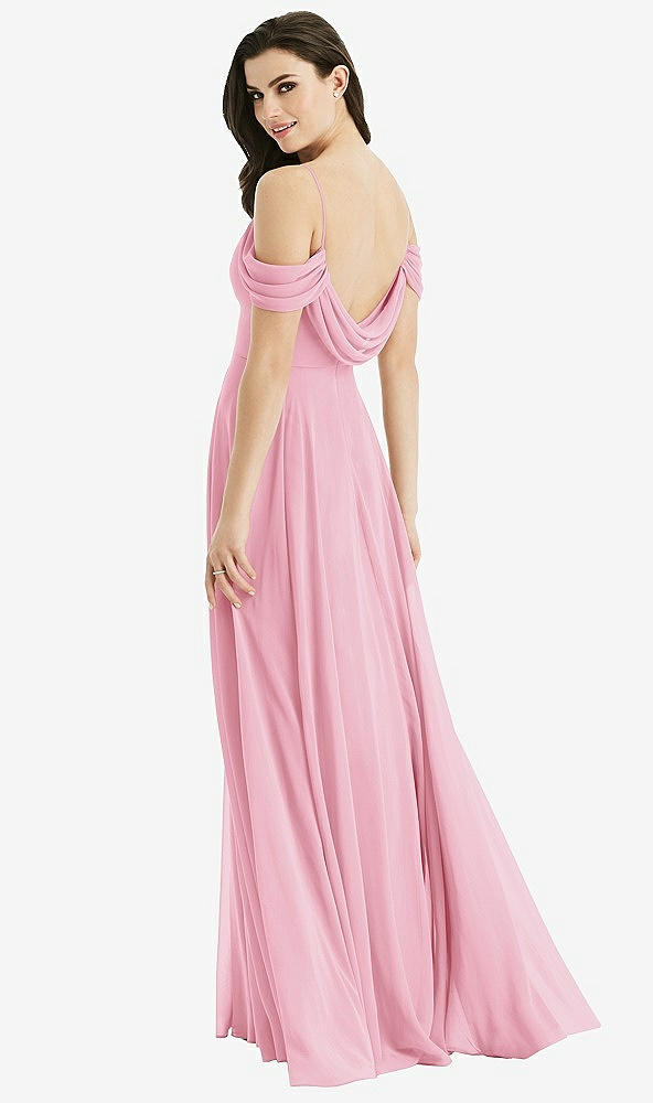 Front View - Peony Pink Off-the-Shoulder Open Cowl-Back Maxi Dress