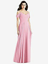 Rear View Thumbnail - Peony Pink Off-the-Shoulder Open Cowl-Back Maxi Dress