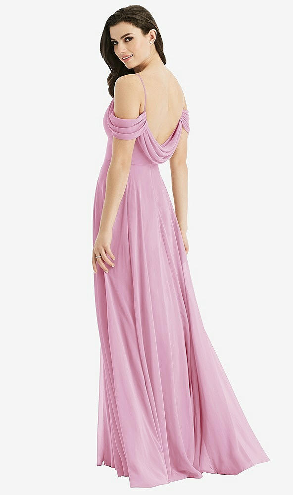 Front View - Powder Pink Off-the-Shoulder Open Cowl-Back Maxi Dress