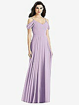 Rear View Thumbnail - Pale Purple Off-the-Shoulder Open Cowl-Back Maxi Dress