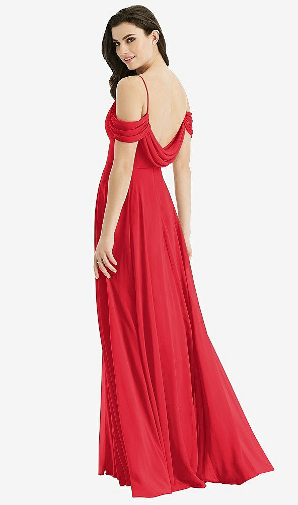 Front View - Parisian Red Off-the-Shoulder Open Cowl-Back Maxi Dress