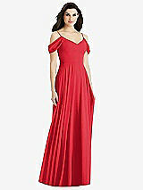 Rear View Thumbnail - Parisian Red Off-the-Shoulder Open Cowl-Back Maxi Dress