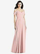 Rear View Thumbnail - Rose - PANTONE Rose Quartz Off-the-Shoulder Open Cowl-Back Maxi Dress