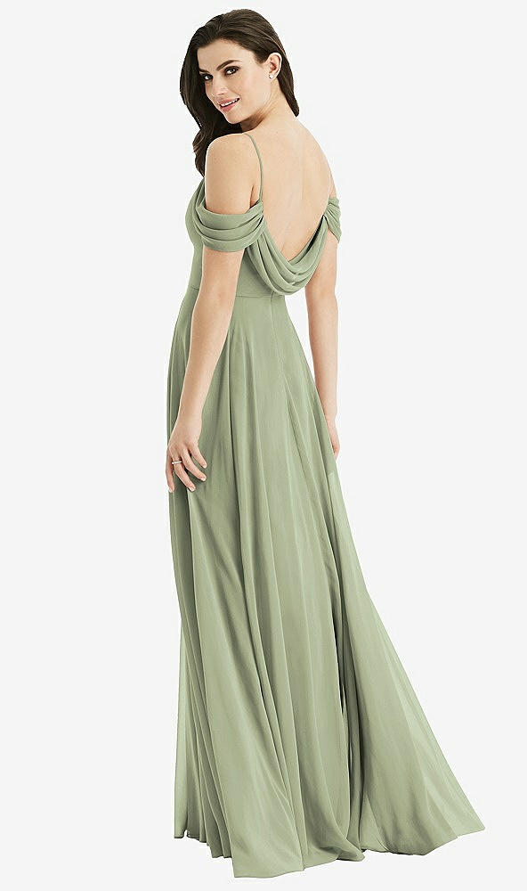 Front View - Sage Off-the-Shoulder Open Cowl-Back Maxi Dress