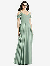 Rear View Thumbnail - Seagrass Off-the-Shoulder Open Cowl-Back Maxi Dress