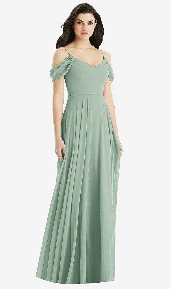 Back View - Seagrass Off-the-Shoulder Open Cowl-Back Maxi Dress